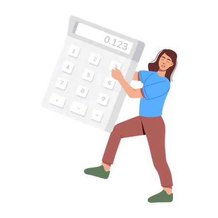 Girl showing calculation on calculator  Illustration