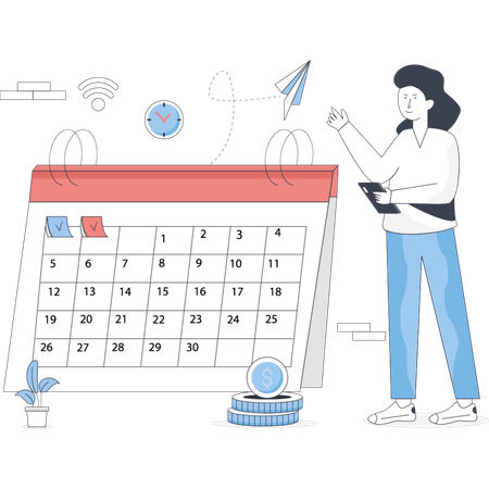 Girl showing calendar schedule  Illustration
