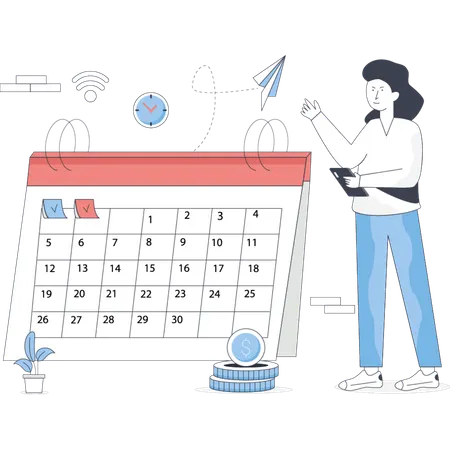 Girl showing calendar schedule  Illustration