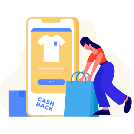 Girl showing cash back shopping  Illustration