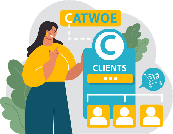 Girl showing Catwoe client structure  イラスト