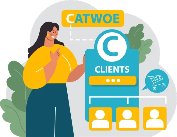 Girl showing Catwoe client structure  イラスト