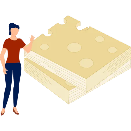 Girl  showing cheese packet  Illustration