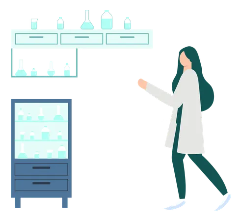 Girl Showing Chemicals In Chemistry Lab  Illustration