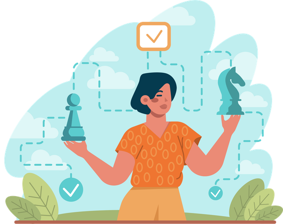 Girl showing chess pieces  イラスト