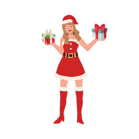Girl showing christmas gifts  Illustration