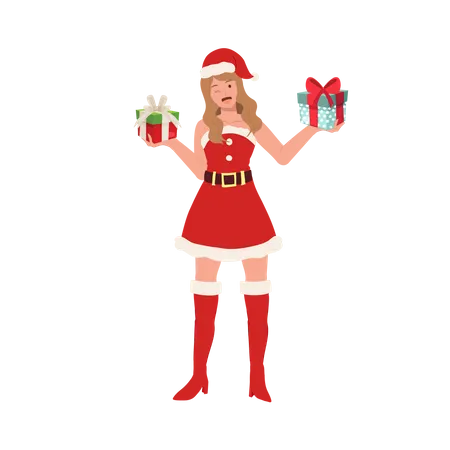 Girl showing christmas gifts  Illustration