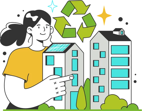Girl showing city energy saving  Illustration