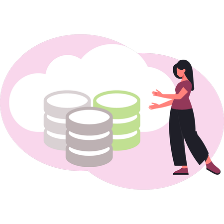 Girl showing cloud database  Illustration