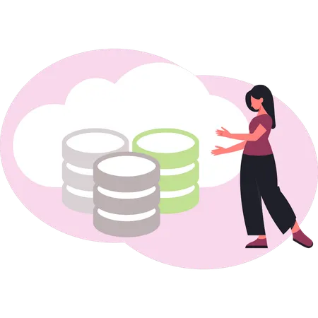 Girl showing cloud database  Illustration