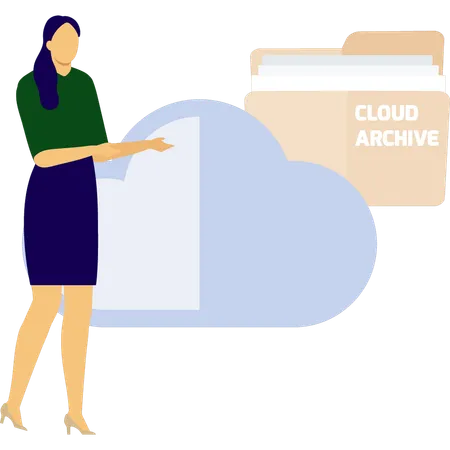 Girl showing cloud folder data  Illustration