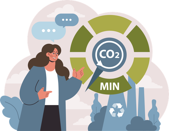 Girl showing co2 analysis report  Illustration