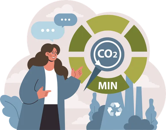 Girl showing co2 analysis report  Illustration