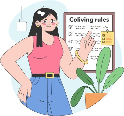 Girl showing coliving rules  Illustration