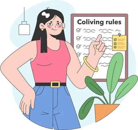 Girl showing coliving rules  Illustration