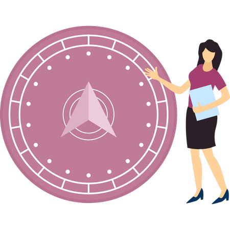 Girl showing compass for directions  イラスト