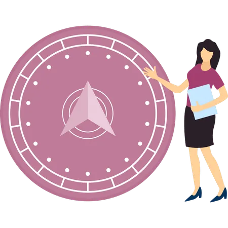 Girl showing compass for directions  Illustration