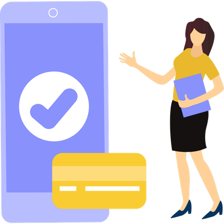 Girl showing complete payment on mobile  Illustration