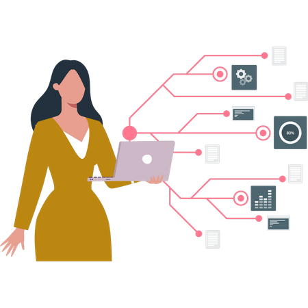 Girl showing connection on laptop  Illustration