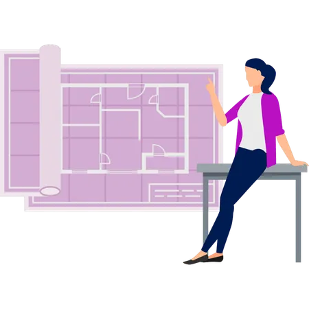 Girl showing construction map  Illustration