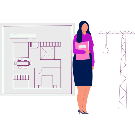 Girl showing construction site  Illustration