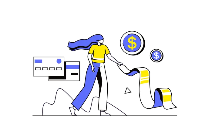 Girl showing credit card bill  Illustration