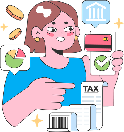 Girl showing credit card bill payment  Illustration