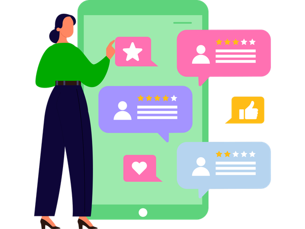Girl showing customer review with satisfaction  Illustration