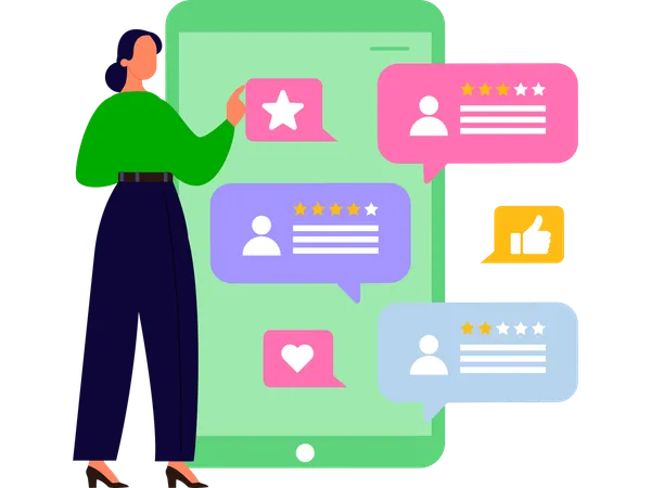 Girl showing customer review with satisfaction  Illustration