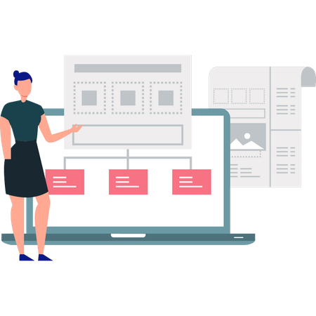 Girl showing data connection flow chart  Illustration