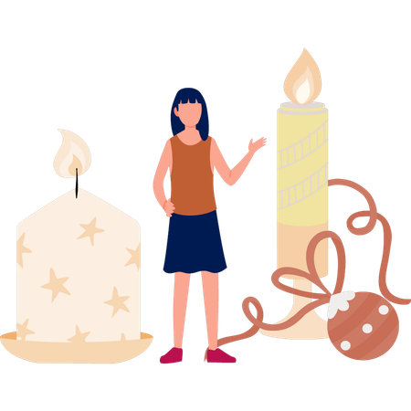 Girl showing decorative candle  Illustration