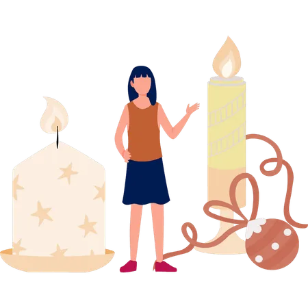 Girl showing decorative candle  Illustration