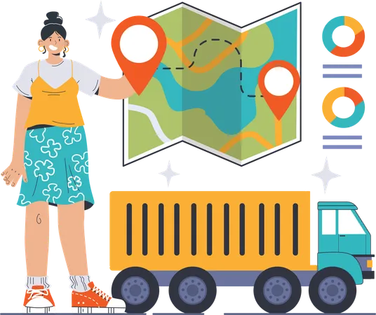 Girl showing delivery location  Illustration