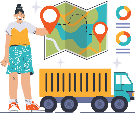 Girl showing delivery location  Illustration