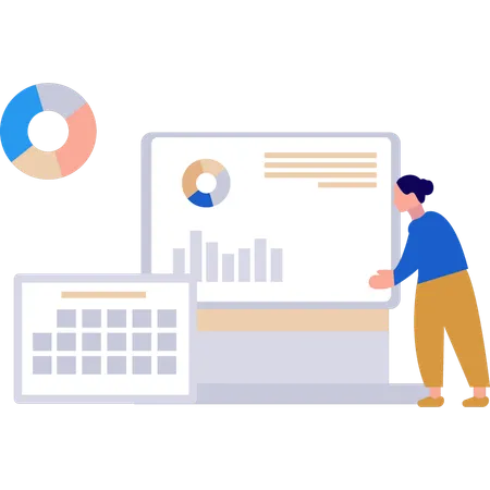 Girl showing different business graphs  Illustration