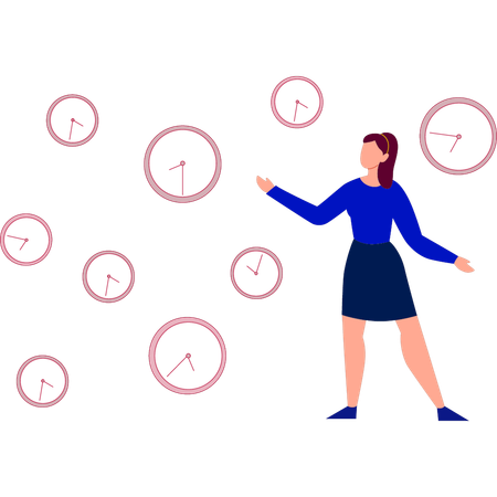 Girl showing different sizes of clocks  Illustration