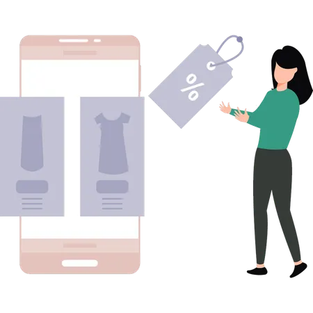Girl Showing Discount In Clothes Illustration