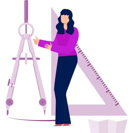 Girl showing divider and set square  Illustration