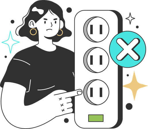 Girl showing do not use extension cords  Illustration