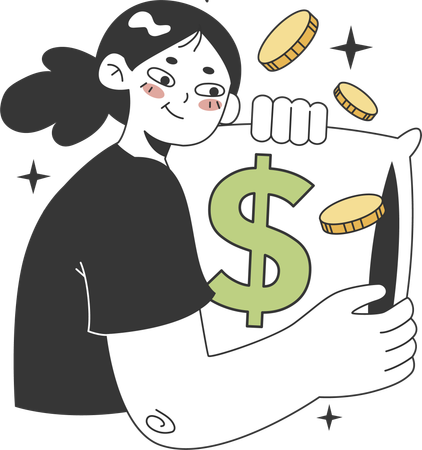 Girl showing dollar pillow  Illustration