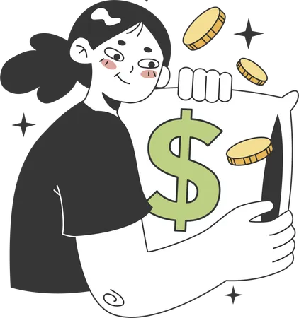 Girl showing dollar pillow  Illustration