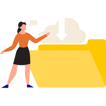 Girl showing downloaded cloud folder  Illustration