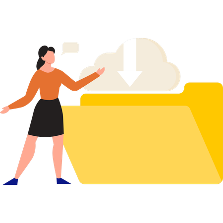 Girl showing downloaded cloud folder Illustration