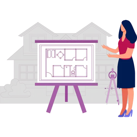 Girl showing drafting house  Illustration