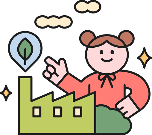 Girl showing eco factory  Illustration