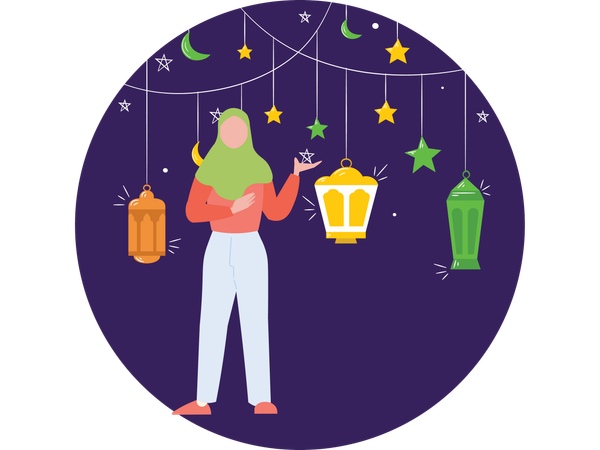 Girl showing Eid Ornaments  Illustration