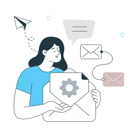 Girl showing Email Processing  Illustration