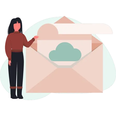 Girl showing email storage data  Illustration