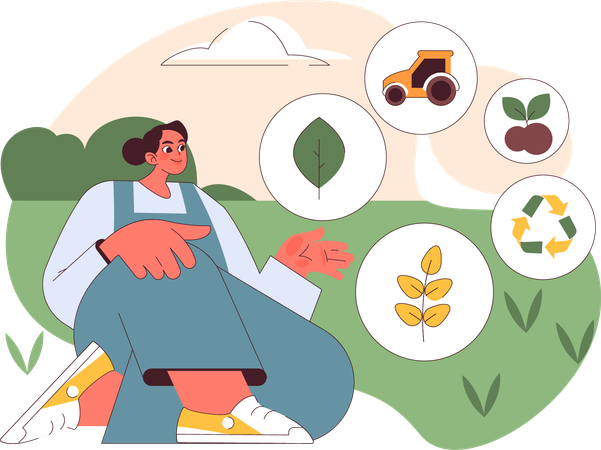 Girl showing farming process  Illustration