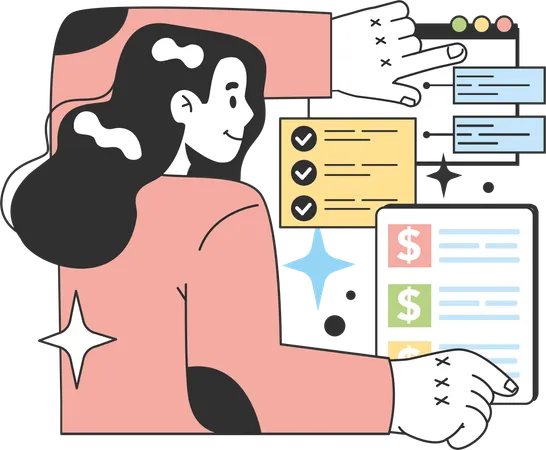 Girl showing financial paper  Illustration